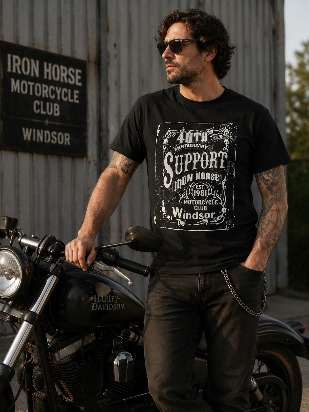 NWOT. 40th Anniverary Iron Horse Motorcycle Charity Club Black Tshirt. Mens L.